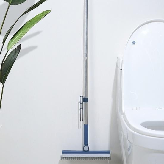 Perie de curatare pentru podele si rosturi, lungime maner 105 cm, capat pivotant 180 grade, peri din pp, otel si plastic, cleste pentru scame si par inclus, albastru [2]