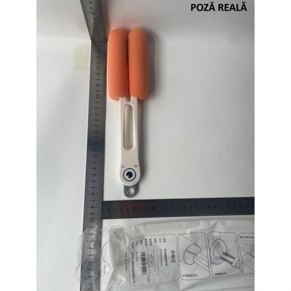 Perie de curatat pahare, cani, sticle, cu maner lung si burete, accesorii pentru spalarea paielor si capacelor, usor de agatat, 27.5x11.4x6cm, alb [2]