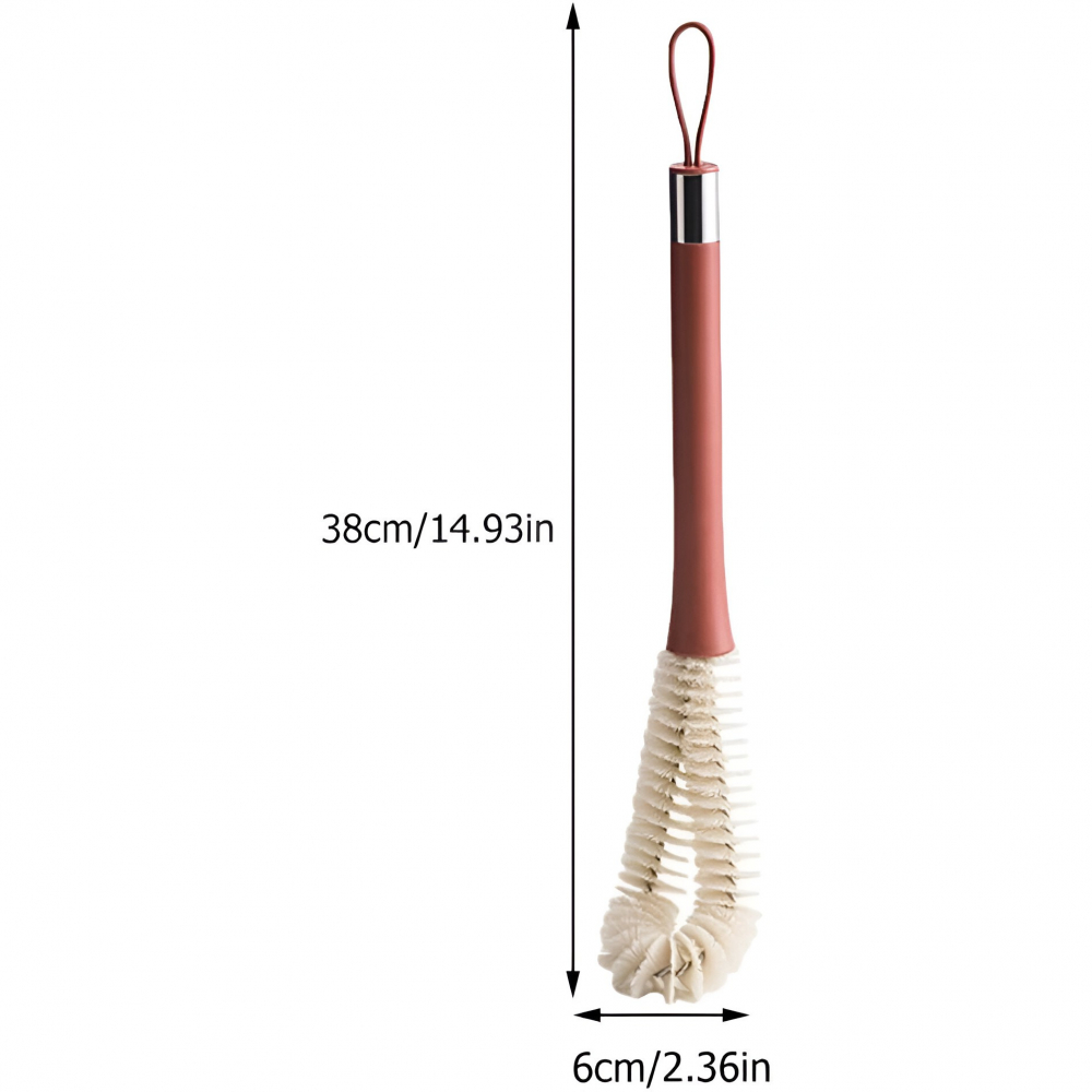 Perie de curatat pahare, sticle, biberoane, cu maner lung, uz casnic, silicon, ergonomic, 3.9x5.4x38.5cm, rosu [2]