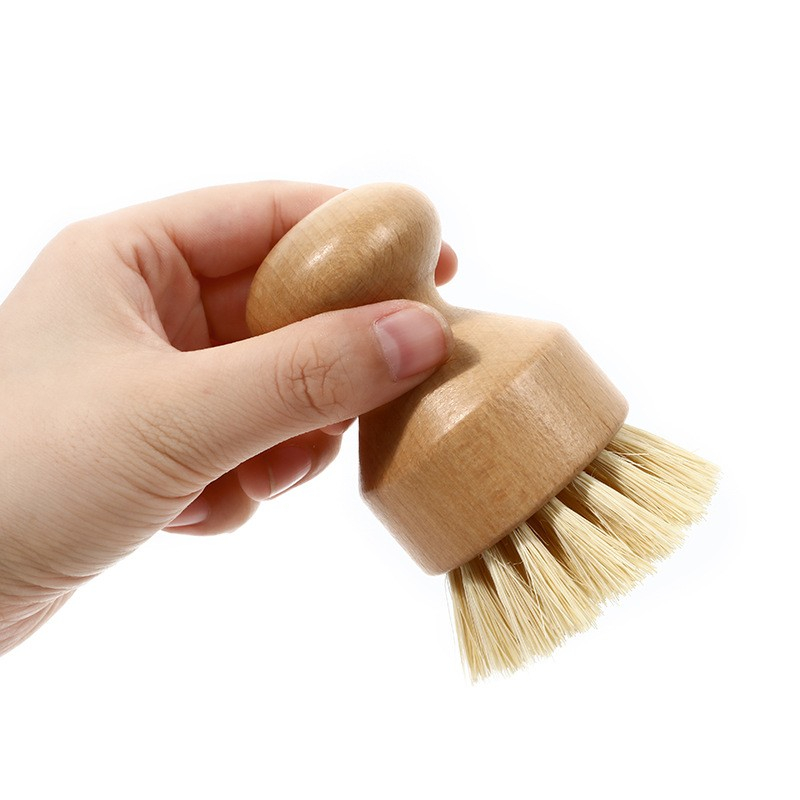 Perie de curatat vase si alimente, din lemn de bambus, 8 x 5 cm, perie din sisal, maro [3]