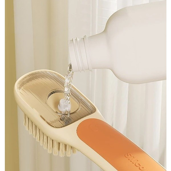 Perie multifunctionala 2 in 1, perie densa/perie din piele de caprioara, cu recipient lichid, maner lung, 20.1x 4.3 x 5 cm, portocaliu [3]