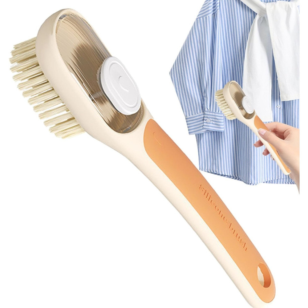 Perie multifunctionala 2 in 1, perie densa/perie din piele de caprioara, cu recipient lichid, maner lung, 20.1x 4.3 x 5 cm, portocaliu [4]