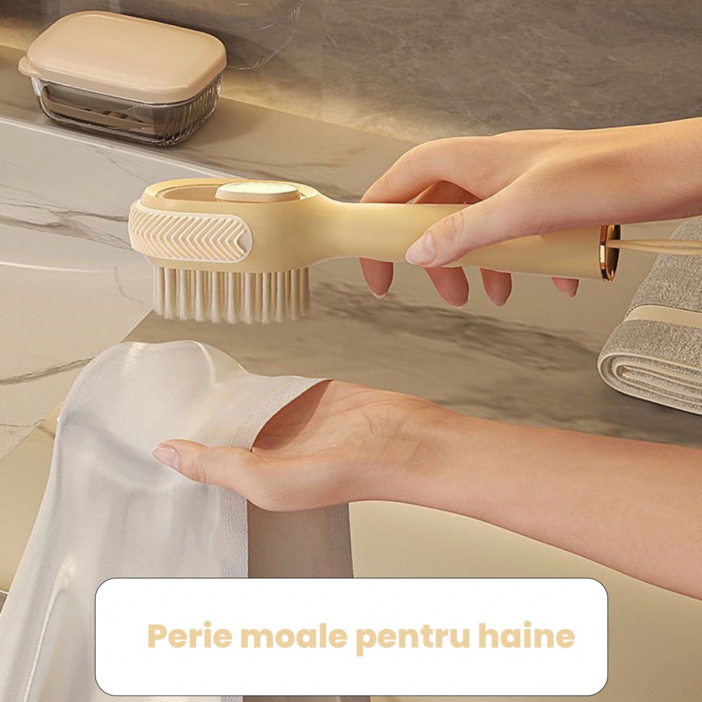 Perie pentru curatare incaltaminte cu recipient pentru detergent, perie multifunctionala pentru incaltaminte si lenjerie, cu peri moi, fara deteriorare, 22x6x4 cm, galben [2]