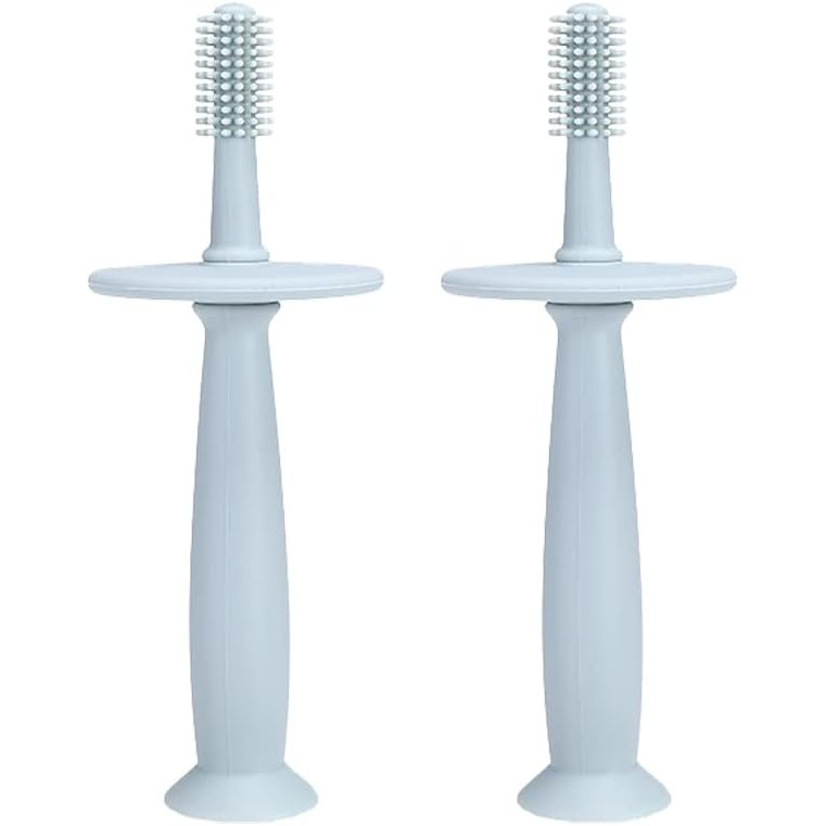 Periuta de dinti din silicon pentru bebelusi, fara bpa, 360 grade, bariera anti-inghitire, maner ergonomic, 12.5 x 15 cm, albastru [2]