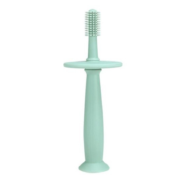 Periuta de dinti din silicon pentru bebelusi, fara bpa, 360 grade, bariera anti-inghitire, maner ergonomic, 12.5 x 15 cm, turcoaz [1]