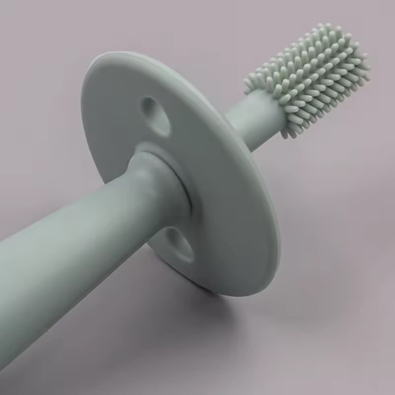 Periuta de dinti din silicon pentru bebelusi, fara bpa, 360 grade, bariera anti-inghitire, maner ergonomic, 12.5 x 15 cm, turcoaz [4]
