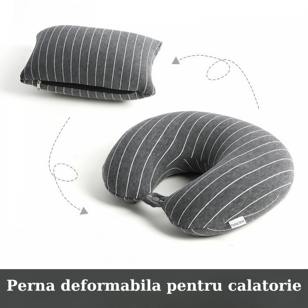 Perna de calatorie , 2 in 1, cu particule de spuma cu memorie, gri [6]