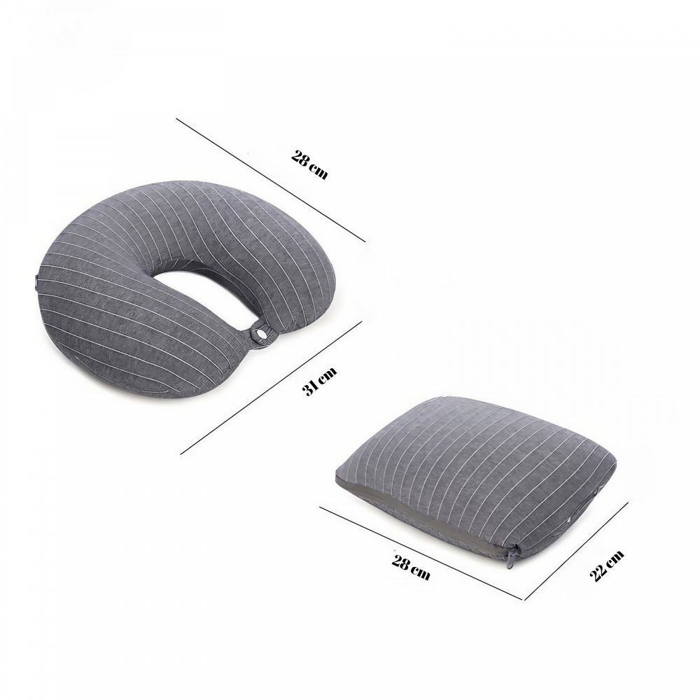 Perna de calatorie , 2 in 1, cu particule de spuma cu memorie, gri [7]