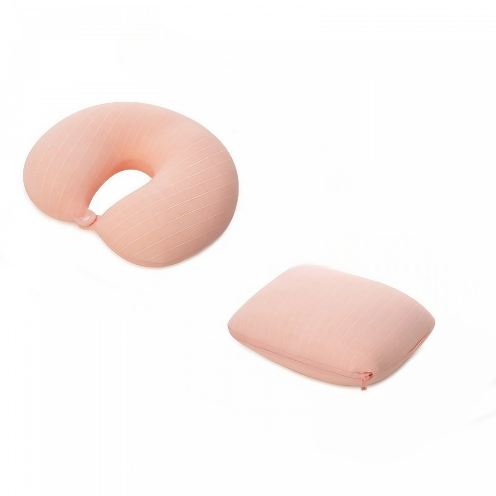 Perna de calatorie , 2 in 1, cu particule de spuma cu memorie, roz [6]