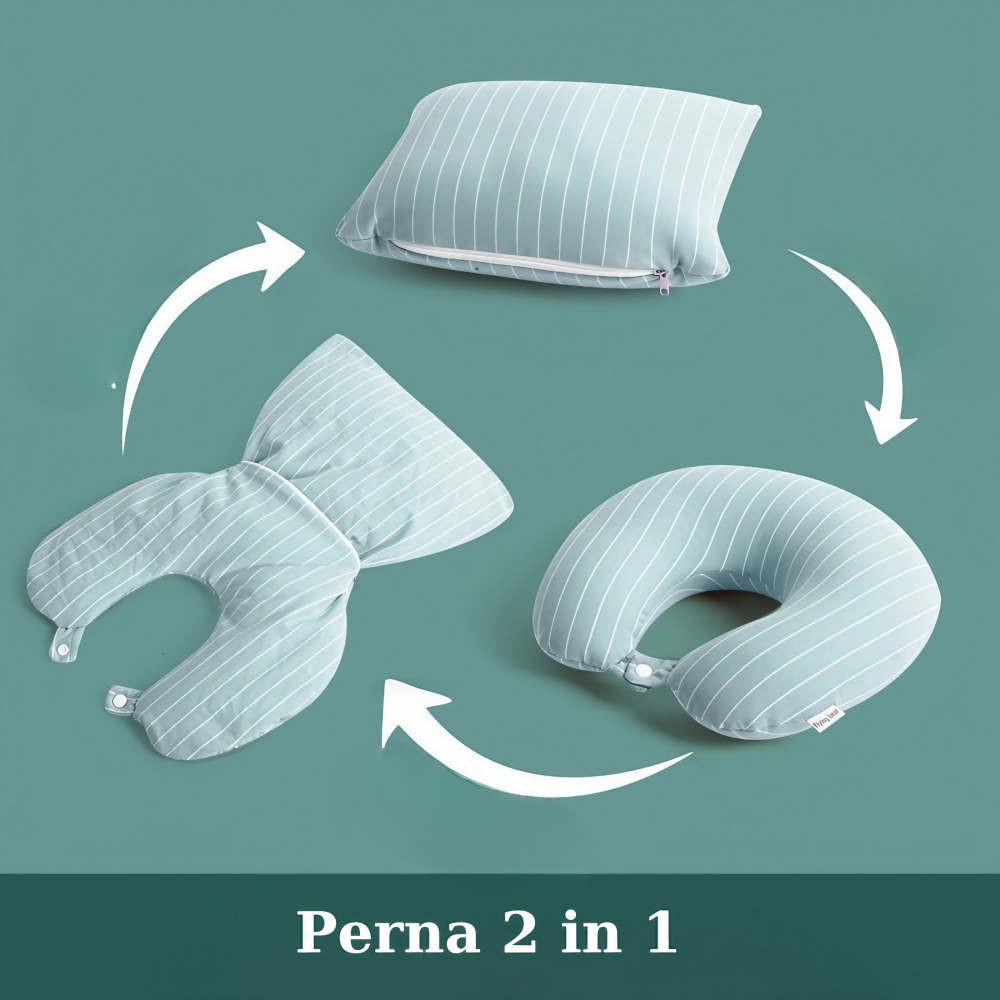 Perna de calatorie , 2 in 1, cu particule de spuma cu memorie, verde [3]