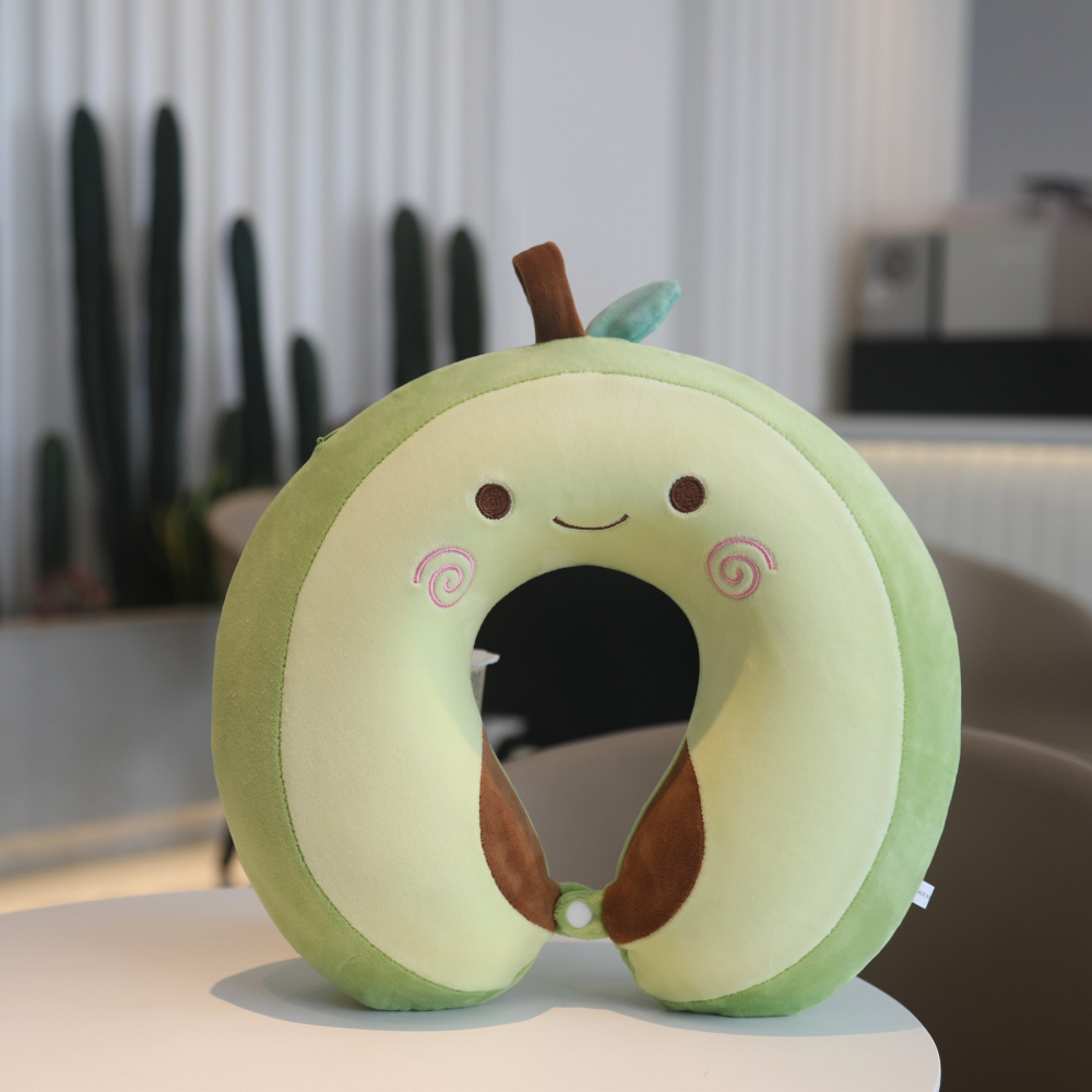 Perna de calatorie in forma de u, pentru gat si cap, umplutura din spuma cu memorie, 30x30 cm, model avocado, accesoriu de voiaj, birou, masina, sistem prindere capse, verde [4]