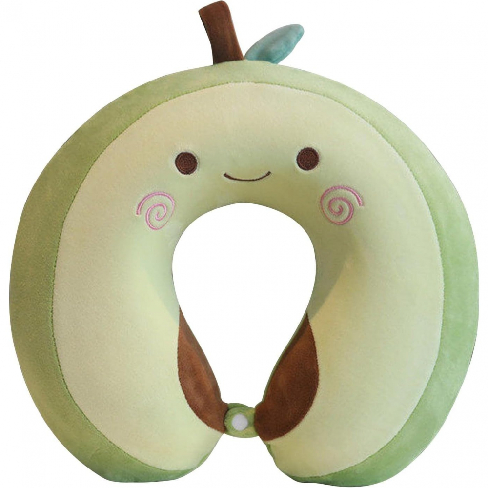 Perna de calatorie in forma de u, pentru gat si cap, umplutura din spuma cu memorie, 30x30 cm, model avocado, accesoriu de voiaj, birou, masina, sistem prindere capse, verde [1]