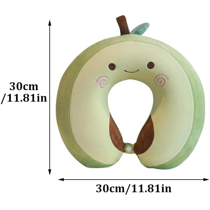 Perna de calatorie in forma de u, pentru gat si cap, umplutura din spuma cu memorie, 30x30 cm, model avocado, accesoriu de voiaj, birou, masina, sistem prindere capse, verde [3]