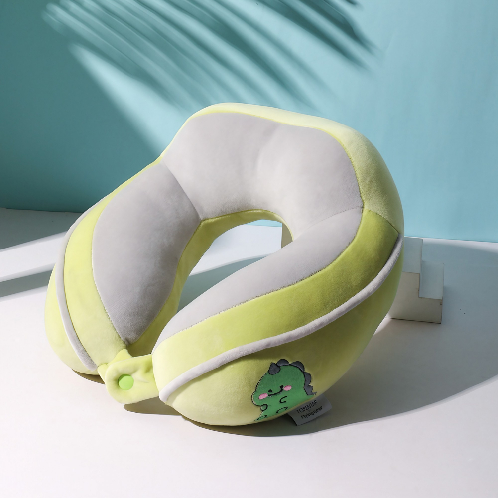 Perna de calatorie, pentru gat si cap, umplutura din bumbac, 28x28x10 cm, cu model brodat crocodil verde [4]
