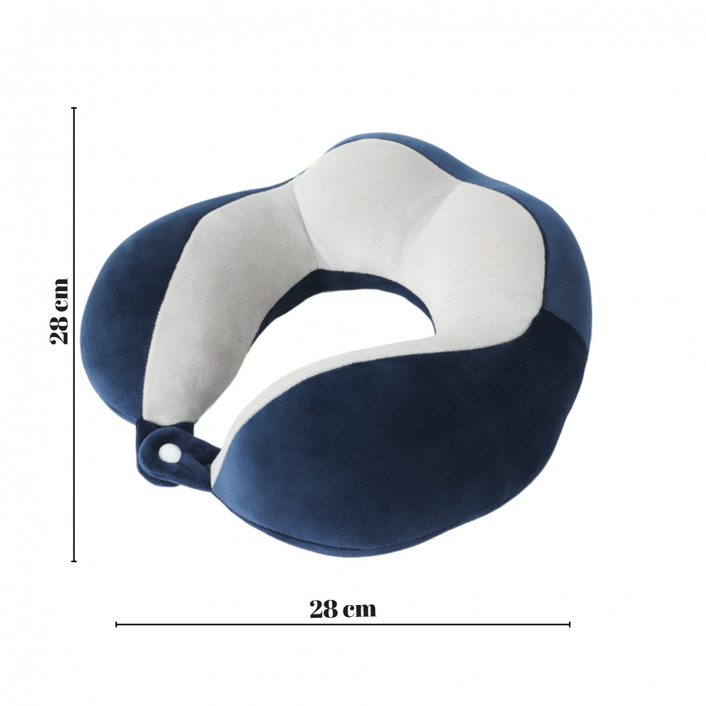 Perna de voiaj  pentru gat, din bumbac, 4 cocoase pentru confort, accesoriu de voiaj, birou, masina, sistem prindere capse, albastru [2]
