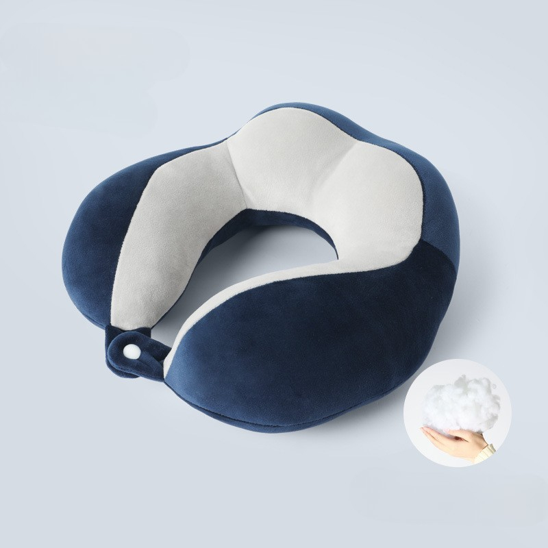 Perna de voiaj  pentru gat, din bumbac, 4 cocoase pentru confort, accesoriu de voiaj, birou, masina, sistem prindere capse, albastru [3]
