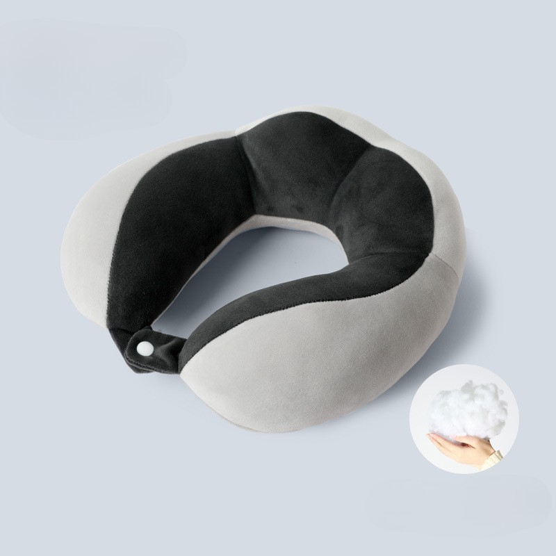 Perna de voiaj  pentru gat, din bumbac, 4 cocoase pentru confort, accesoriu de voiaj, birou, masina, sistem prindere capse, negru [3]