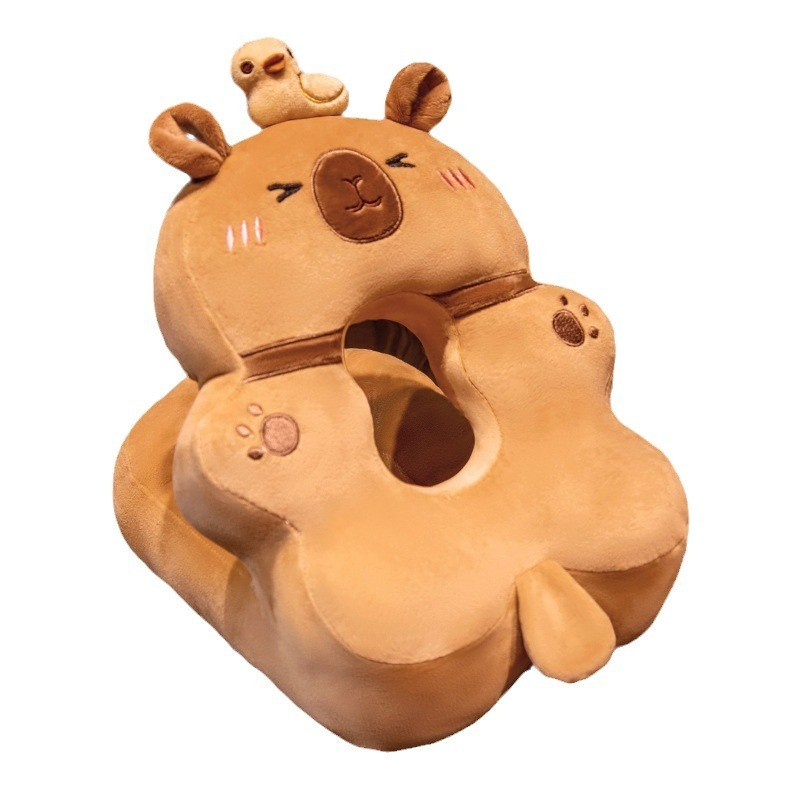 Perna din spuma, pentru birou, calatorii, model capybara, lavabila, umplutura de bumbac, spatiu cap in forma de 8, 30x35x30 cm, portocaliu [5]