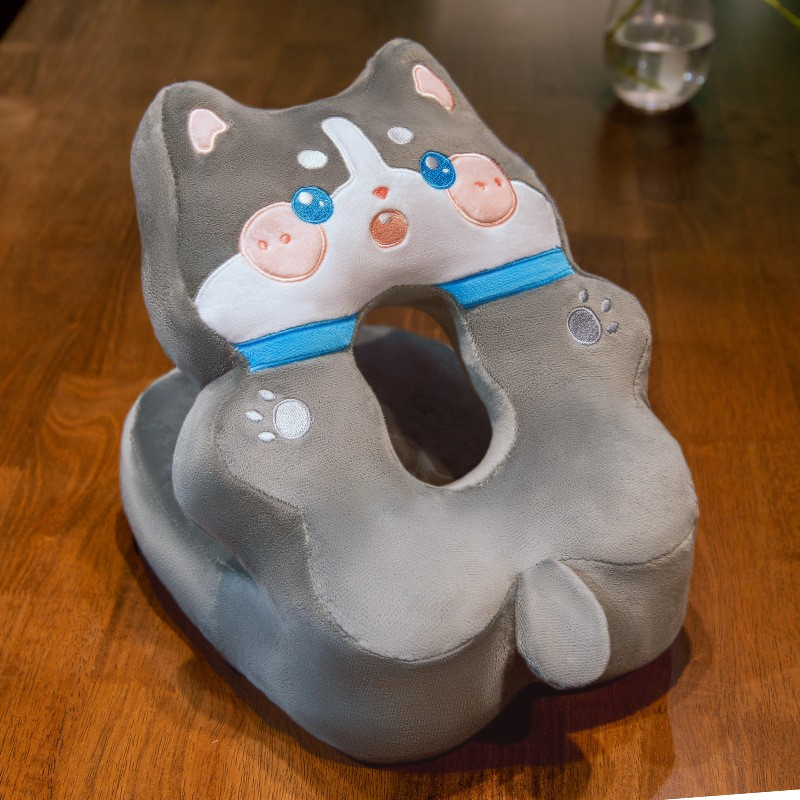 Perna din spuma, pentru birou, calatorii, model husky, lavabila, umplutura de bumbac, spatiu cap in forma de 8, 30x35x30 cm, gri [3]