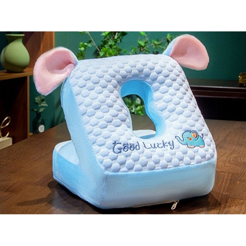Perna din spuma, pentru birou, calatorii, pauze, model elefant, microfibra, 30x35x30 cm, albastru [2]