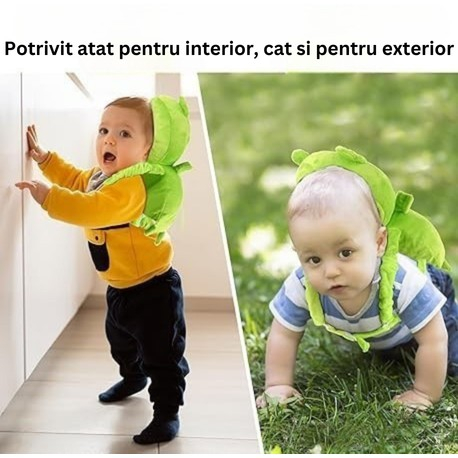 Perna tip rucsac pentru protectia capului, tetiera tip broscuta, pentru bebelusi, 33x6x19 cm, 180 g, verde [3]