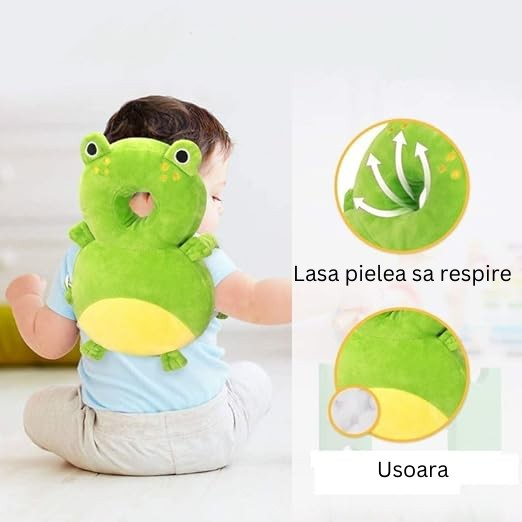 Perna tip rucsac pentru protectia capului, tetiera tip broscuta, pentru bebelusi, 33x6x19 cm, 180 g, verde [4]
