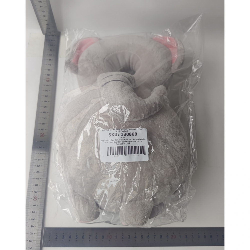 Perna tip rucsac pentru protectia capului, tetiera tip elefant de plus, pentru bebelusi, 33x6x19 cm, 180 g, gri [4]