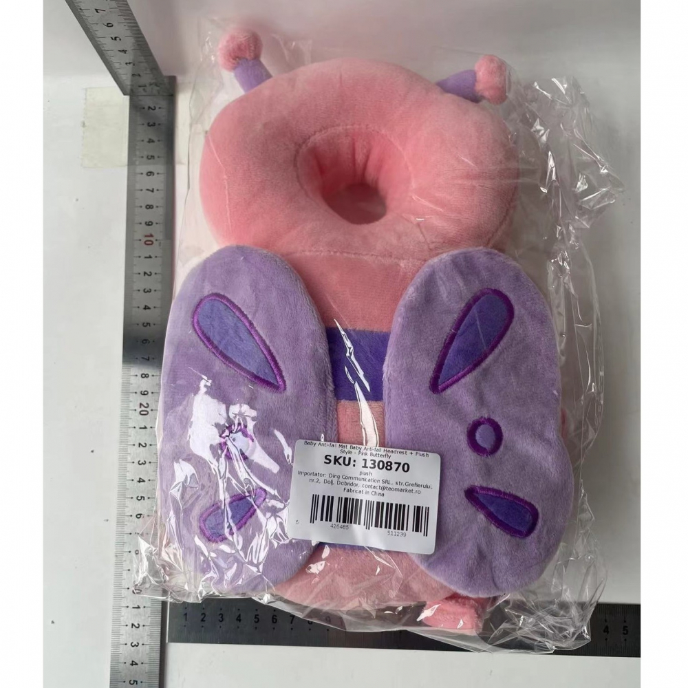 Perna tip rucsac pentru protectia capului, tetiera tip fluturas de plus, pentru bebelusi, 33x6x19 cm, roz [4]