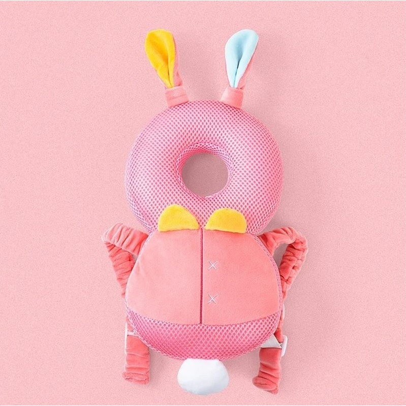 Perna tip rucsac pentru protectia capului, tetiera tip iepure, pentru bebelusi, design tip plasa, 33x6x19 cm, 180 g, roz [2]
