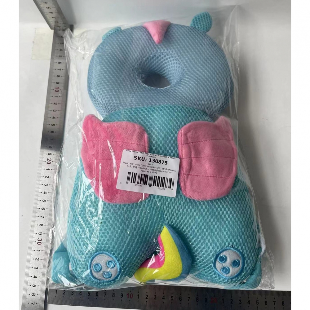 Perna tip rucsac pentru protectia capului, tetiera tip unicorn, pentru bebelusi, design tip plasa, 33x6x19 cm, 180 g, albastru [7]