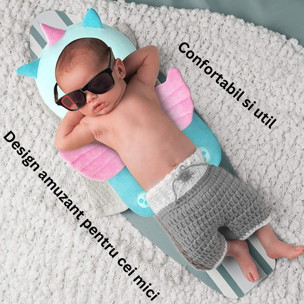 Perna tip rucsac pentru protectia capului, tetiera tip unicorn, pentru bebelusi, design tip plasa, 33x6x19 cm, 180 g, albastru [6]
