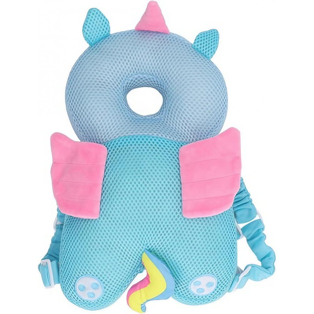 Perna tip rucsac pentru protectia capului, tetiera tip unicorn, pentru bebelusi, design tip plasa, 33x6x19 cm, 180 g, albastru [8]