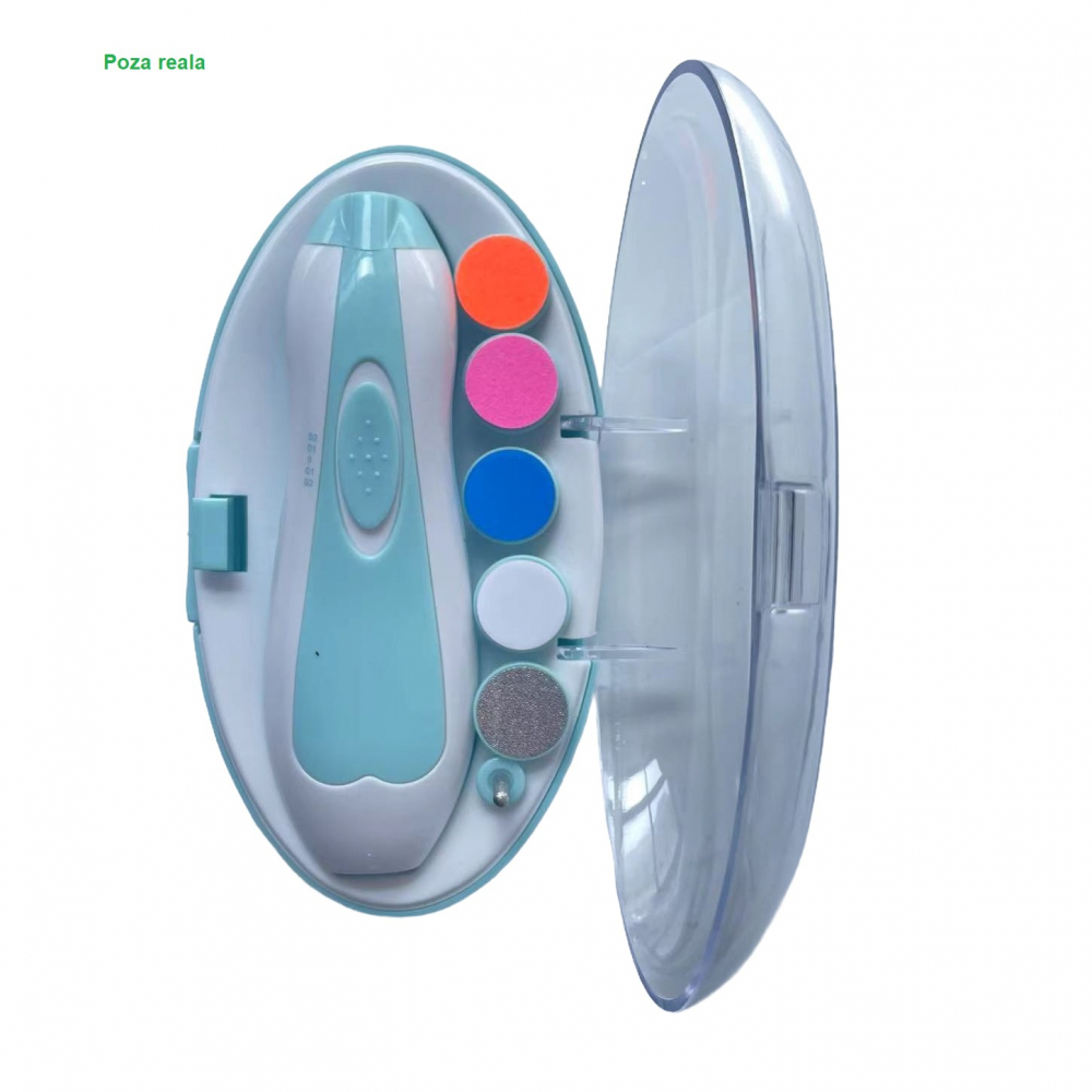 Pila electrica unghii pentru bebelusi, 6 piese, 15 x 4.5 x 3 cm, silentios, 0-3 ani, 4 trepte de viteza, albastru [2]