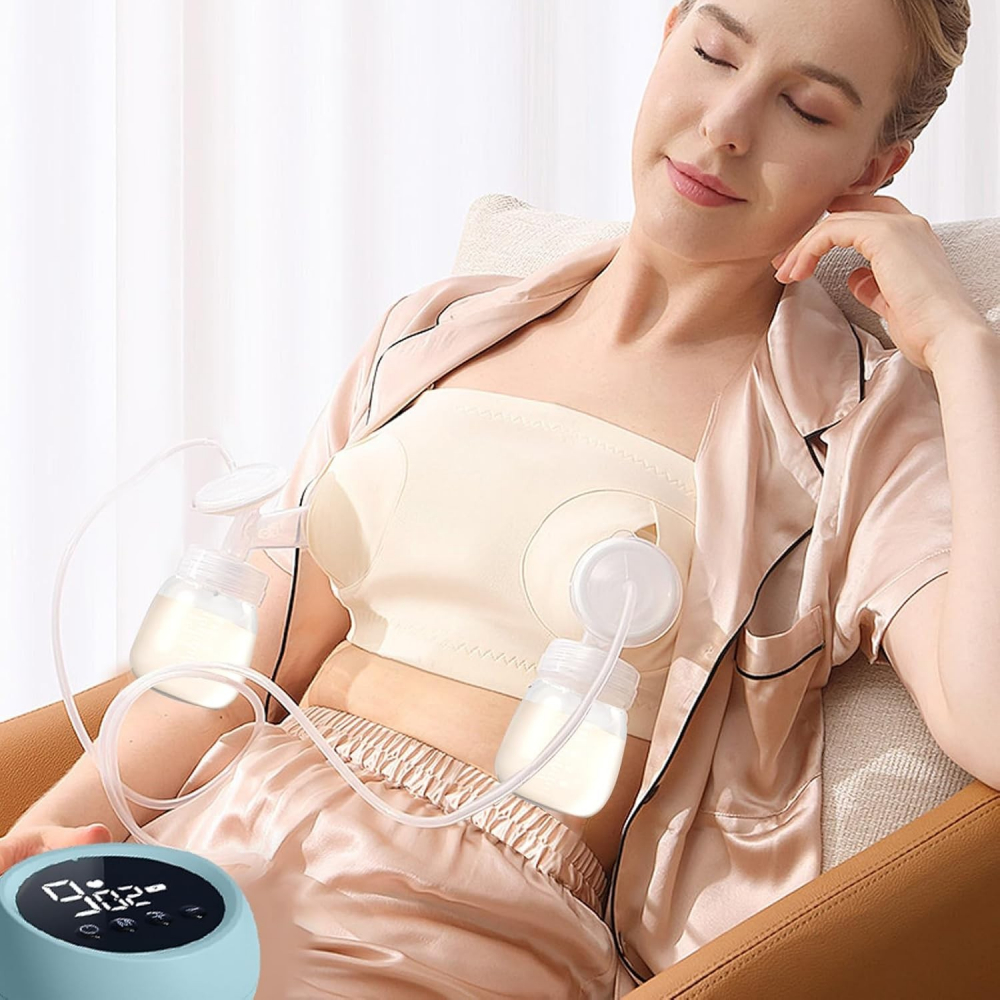 Pompa de san electrica 2 in 1, cu 2 biberoane, capacitate 180 ml, incarcare usb tip c, 1200 mah, 2 moduri, 9 viteze, albastru transparent [3]