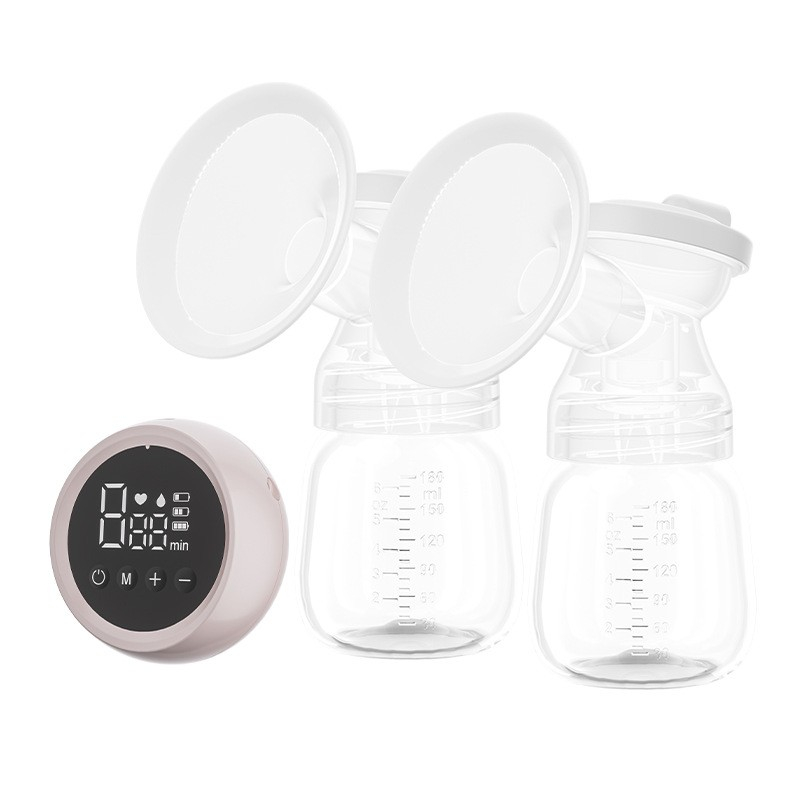 Pompa de san electrica 2 in 1, cu 2 biberoane, capacitate 180 ml, incarcare usb tip c, 1200 mah, 2 moduri, 9 viteze, roz transparent [9]