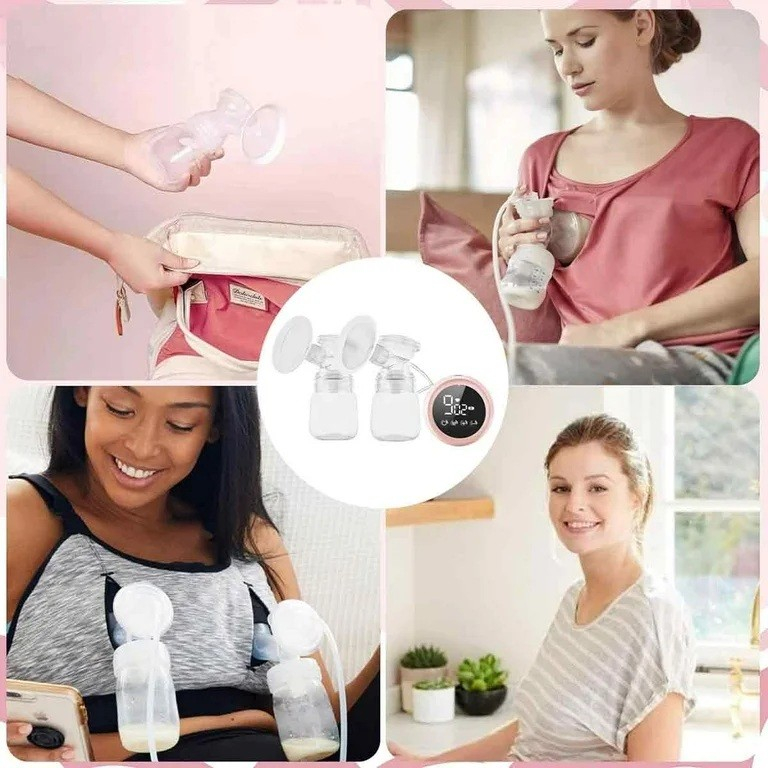 Pompa de san electrica 2 in 1, cu 2 biberoane, capacitate 180 ml, incarcare usb tip c, 1200 mah, 2 moduri, 9 viteze, roz transparent [6]