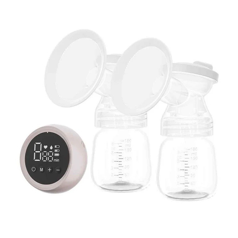 Pompa de san electrica 2 in 1, cu 2 biberoane, capacitate 180 ml, incarcare usb tip c, 1200 mah, 2 moduri, 9 viteze, roz transparent [7]