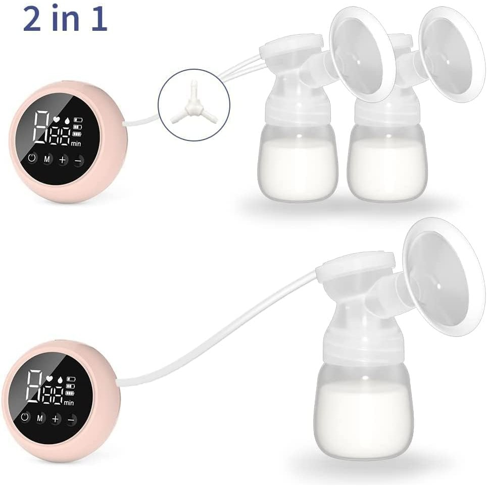 Pompa de san electrica 2 in 1, cu 2 biberoane, capacitate 180 ml, incarcare usb tip c, 1200 mah, 2 moduri, 9 viteze, roz transparent [3]
