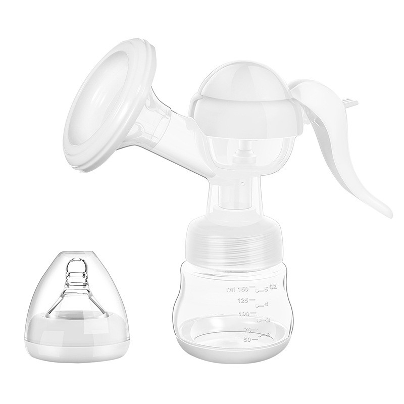 Pompa de san manuala multifunctionala, portabila, cu tetina pentru biberon, anti-scurgere, anti-reflux, 17x18 cm, 150 ml, silicon, recipient transparent, alb [1]