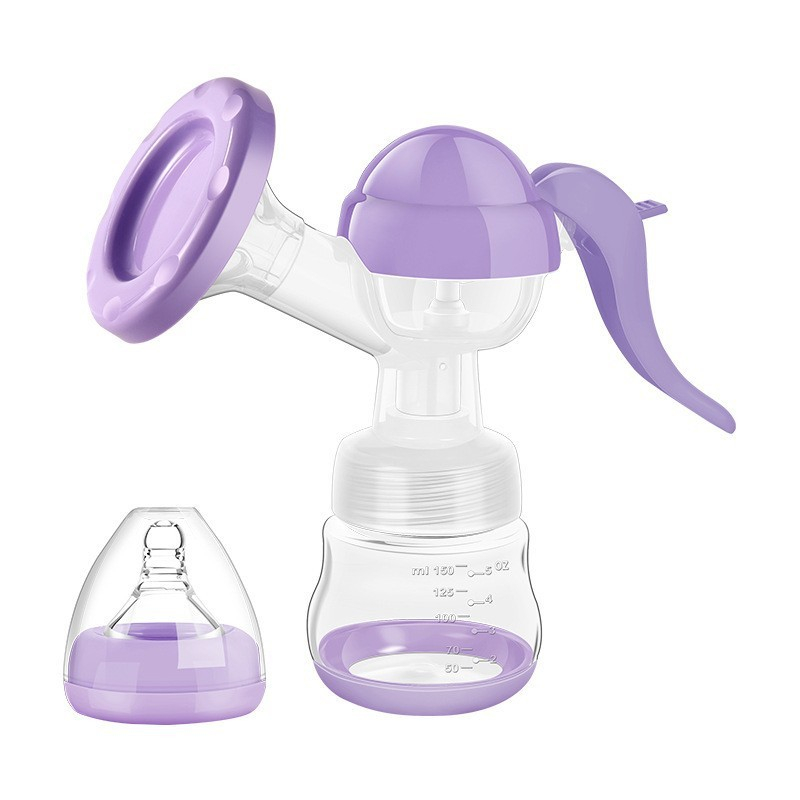 Pompa de san manuala multifunctionala, portabila, cu tetina pentru biberon, anti-scurgere, anti-reflux, 17x18 cm, 150 ml, silicon, recipient transparent, mov [1]