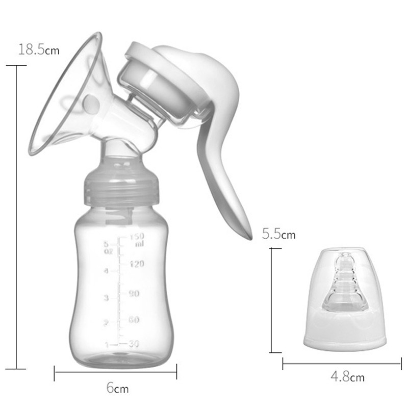 Pompa de san manuala multifunctionala, portabila, cu tetina pentru biberon, anti-scurgere, anti-reflux, 18.5x6 cm, 150 ml, silicon, recipient transparent, alb [2]