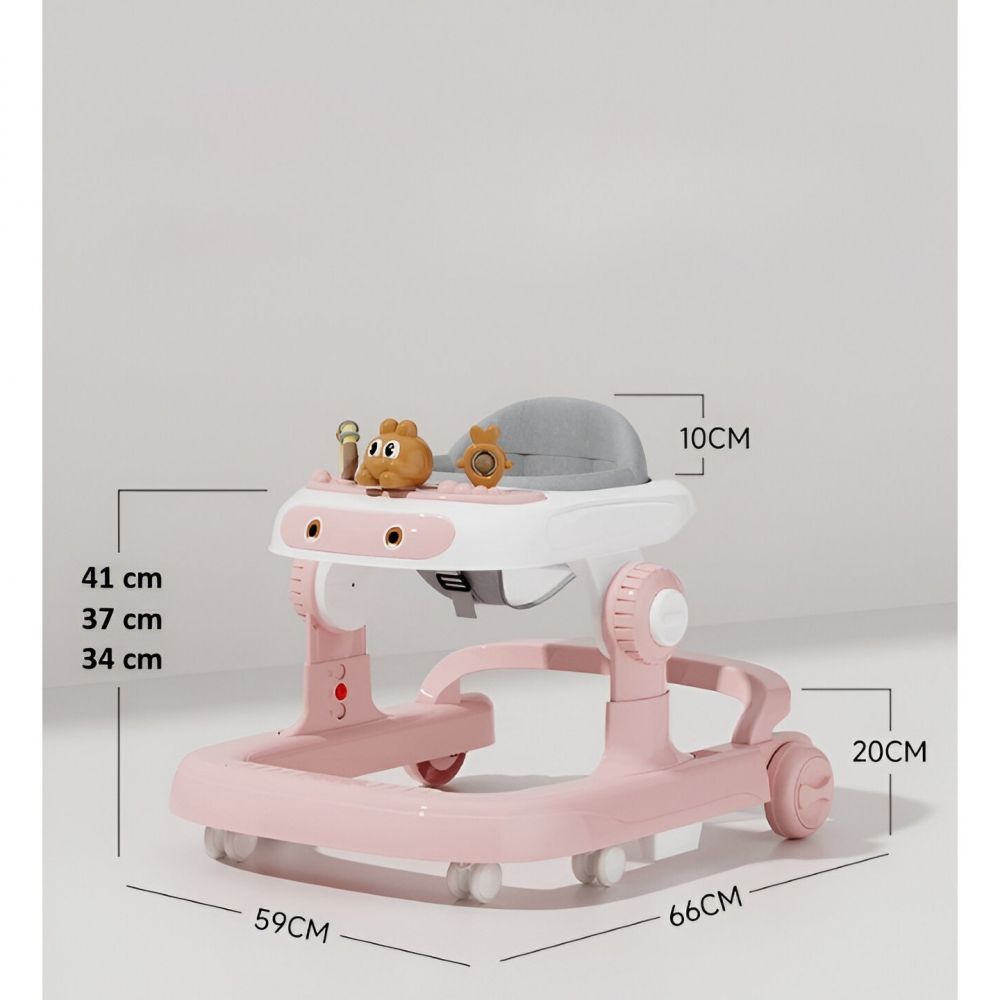 Premergator multifunctional cu roti  model iepuras, inaltime ajustabila, tavita, muzica, lumini, 66x59x41 cm, roz [6]
