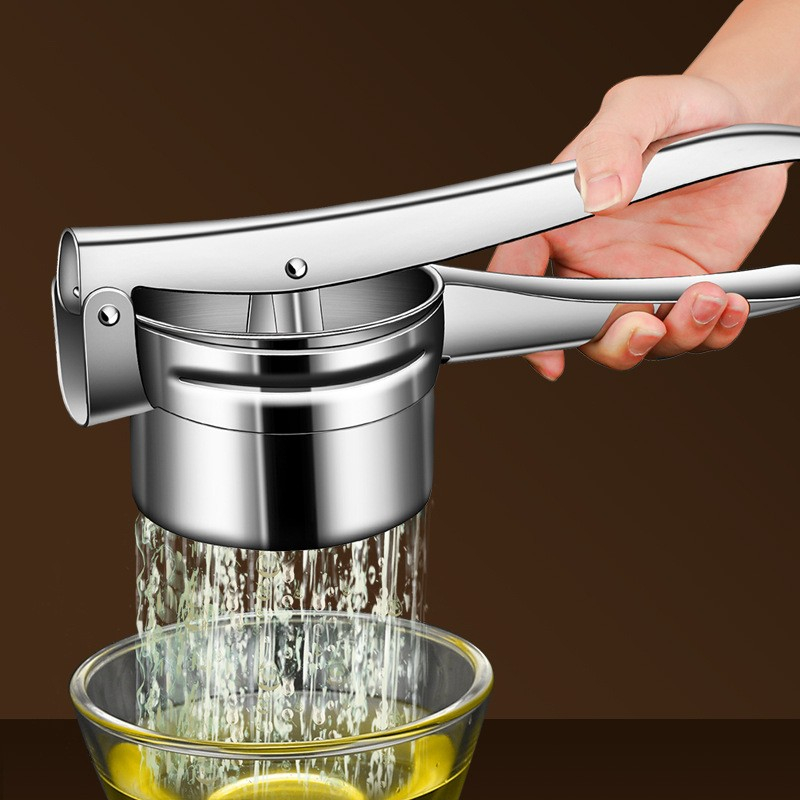 Presa storcator pentru fructe si legume, zdrobitor manual, inox, 3 discuri interschimbabile, usor de stors si de curatat, ergonomic, 26.5 x 9.8 x 9.5 cm argintiu [5]
