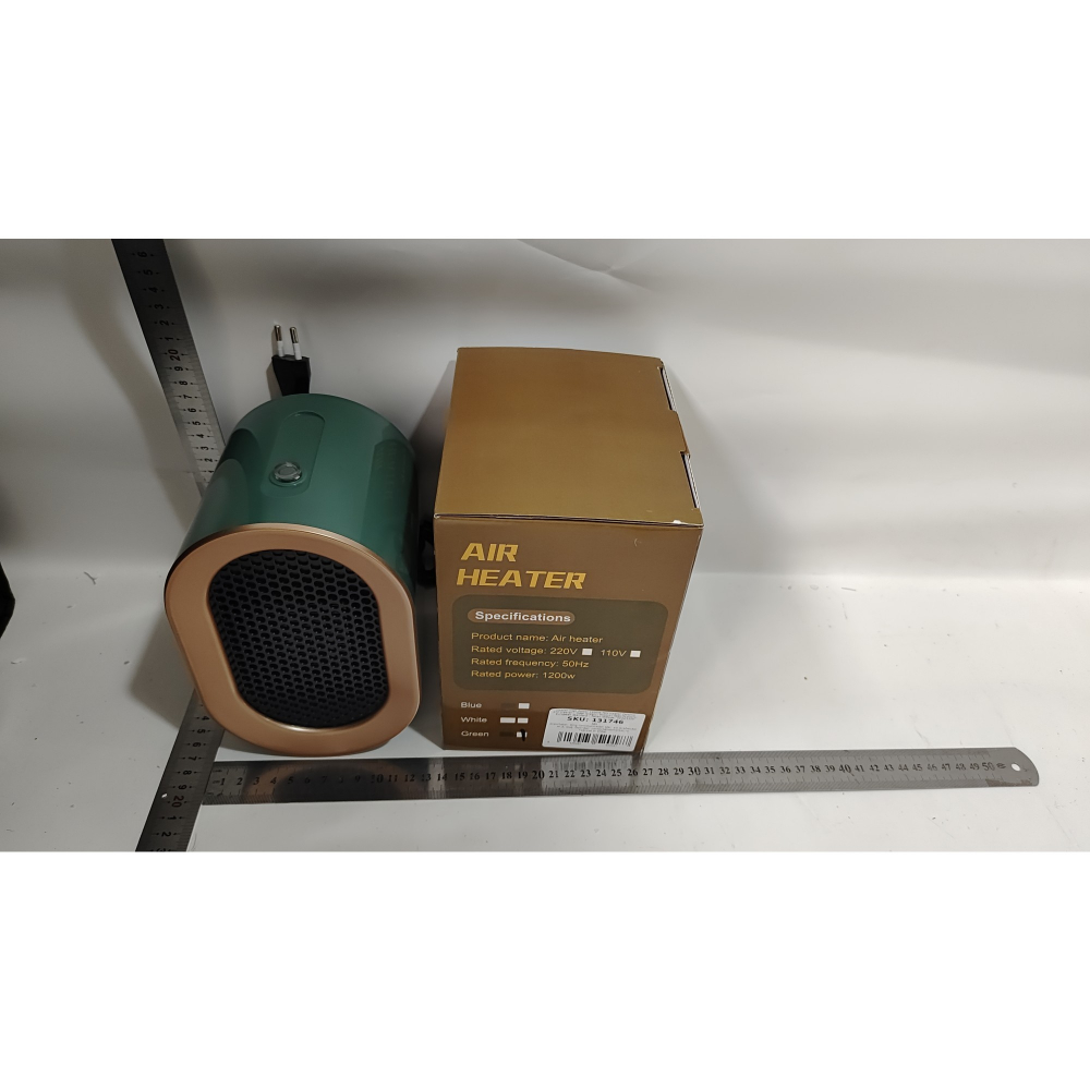 Radiator mini incalzitor, element de incalzire ptc, putere 1200 w, radiator cu termostat reglabil, 19.5 x 12.5 x 12.5 cm, 800 g, verde [3]