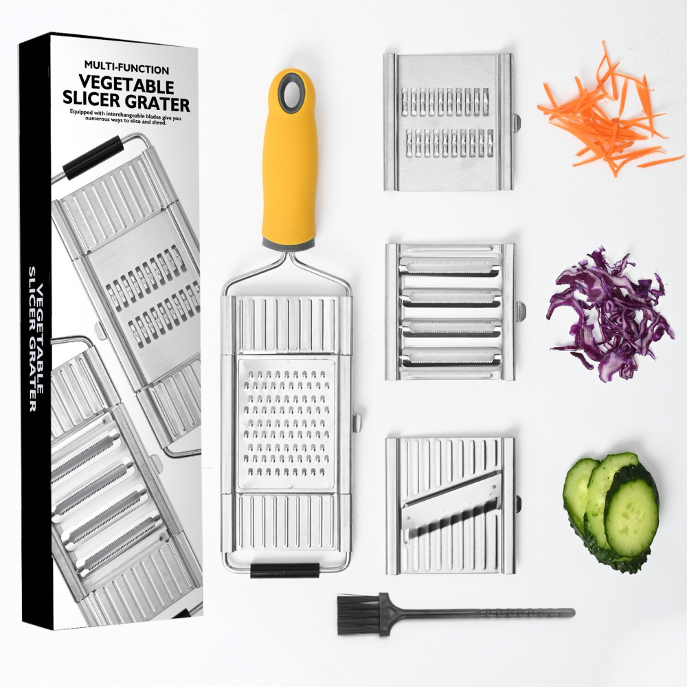 Razatoare multifunctionala  inox, 4 tipuri de lame, usor de manevrat, maner din abs ergonomic,33 x 8.6 cm, periuta curatare inclusa, lame interschimbabile, argintiu [2]