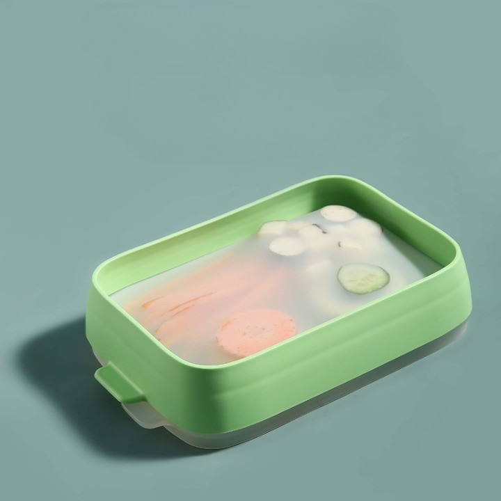 Recipient de depozitare alimente, etans, pentru frigider, din plastic, mentinere proaspata, reutilizabil, rezistent la temperaturi extreme, 22x14.7x5 cm, verde [2]