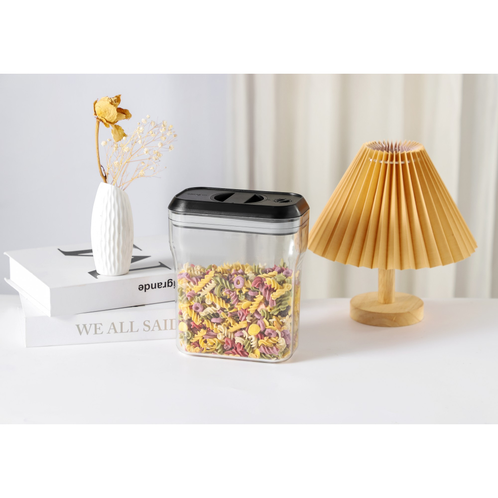 Recipient din plastic, pentru alimente/obiecte, inchidere ermetica rotire 90 grade, 2l, 20.5 x 10.5 x 27 cm, transparent [6]