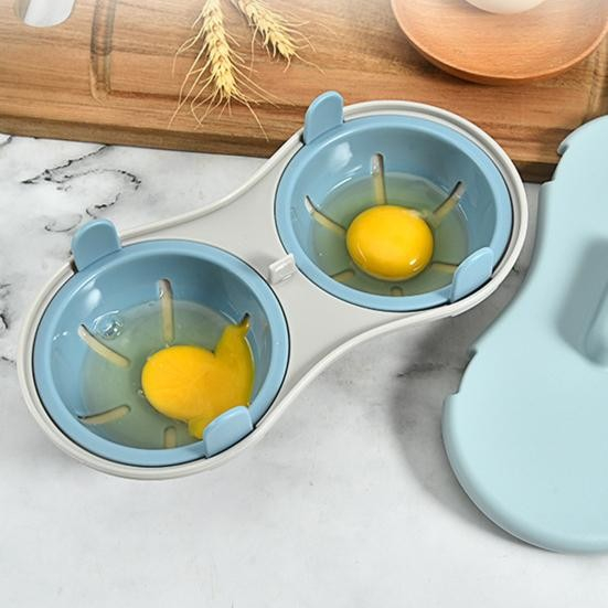 Recipient dublu pentru oua, din plastic  pentru gatit la microunde, 22 x 11.8 x 8 cm, albastru [2]