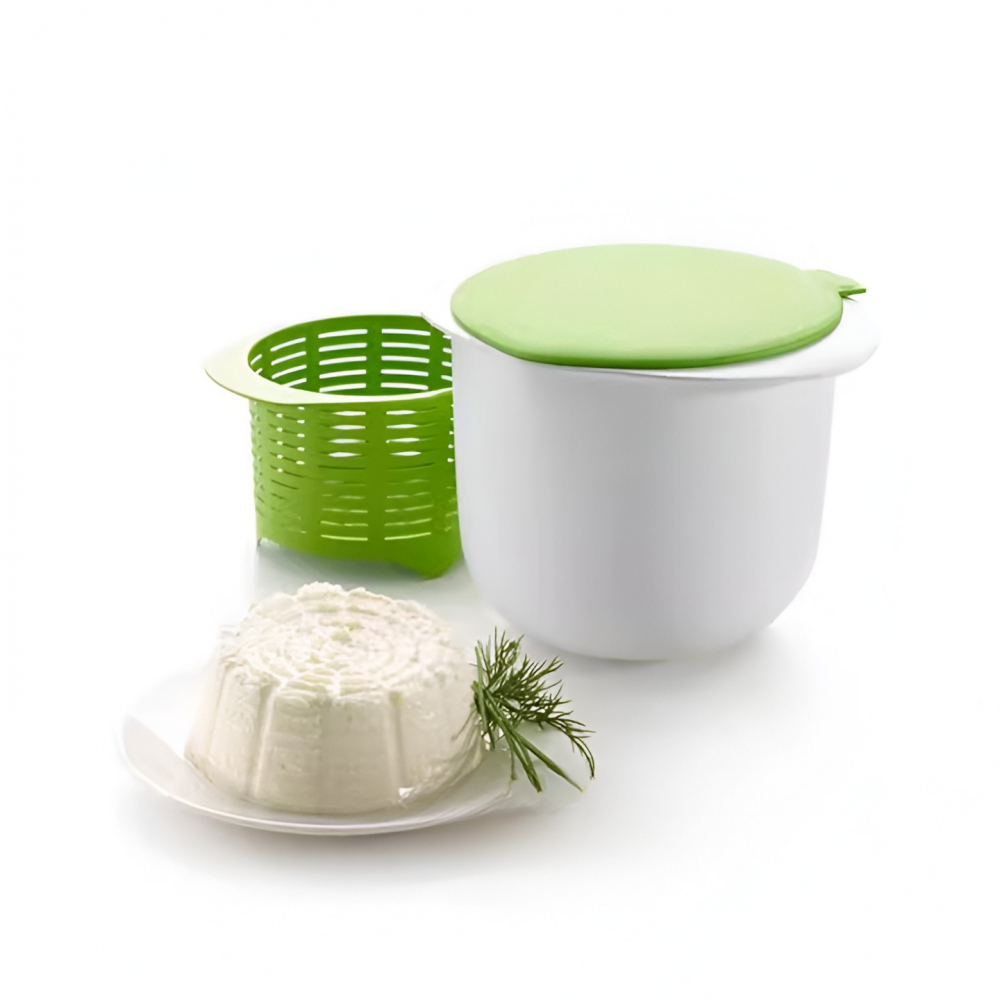 Recipient pentru preparat branza, capac de silicon, cheese maker din plastic, strecuratoare, 17x14.5x12.8 cm, alb [5]