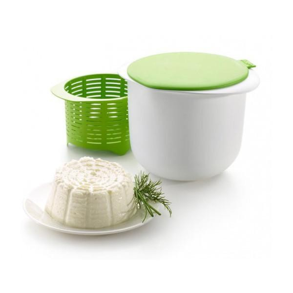 Recipient pentru preparat branza, capac de silicon, cheese maker din plastic, strecuratoare, 17x14.5x12.8 cm, verde [13]